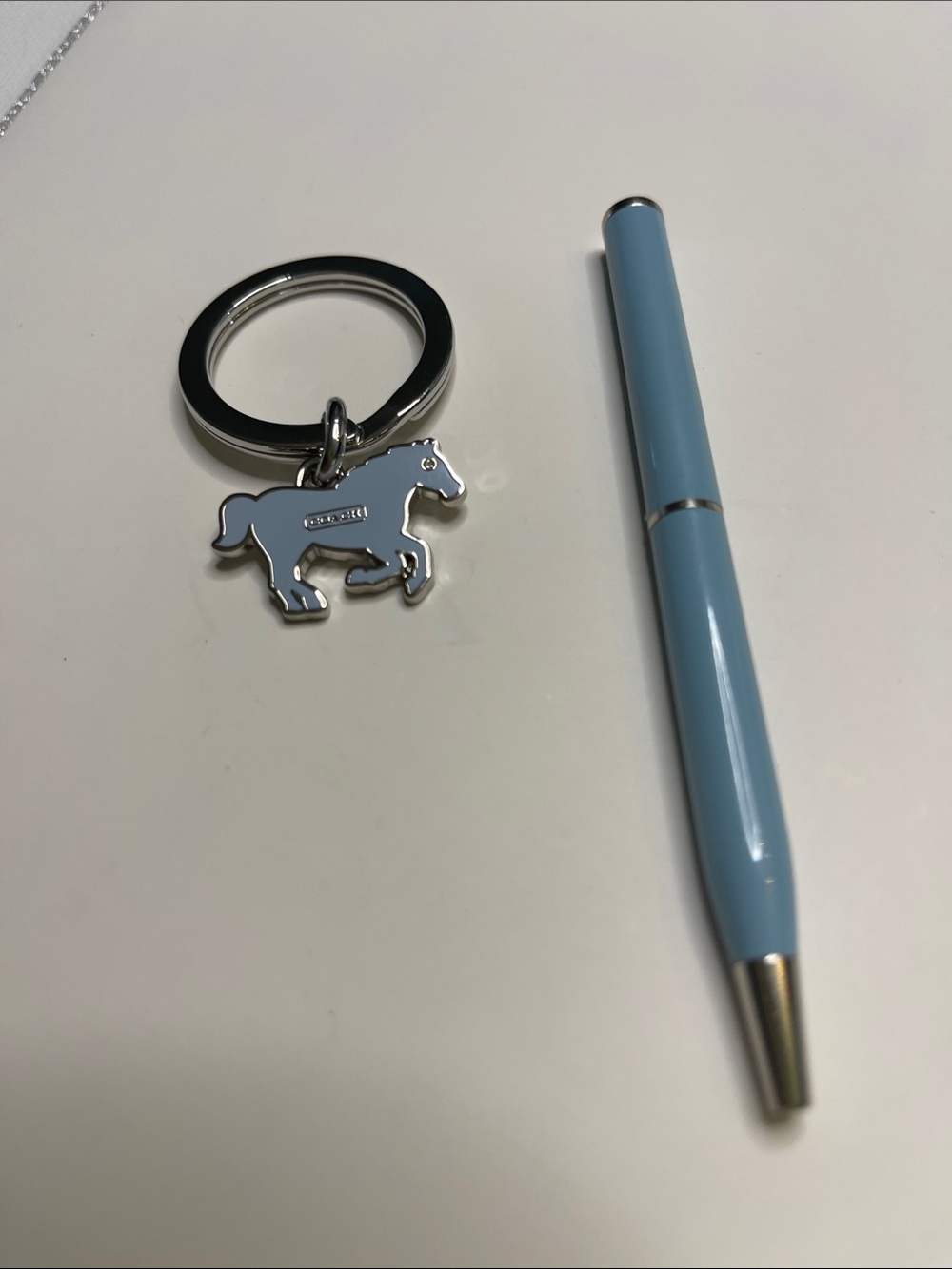 Coach Silver & Light Blue Horse Keychain and Coach Pen - Picture 2 of 6
